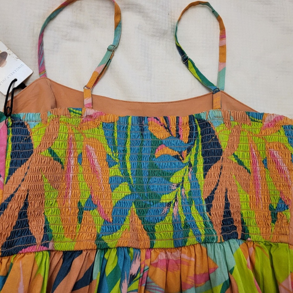 Sincerely Jules Tropical Floral Tiered Maxi Dress Cotton Smocked Back Medium NEW - Picture 7 of 9